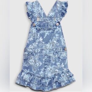 GAP x LoveShackFancy Blue Floral Denim Ruffle Overall Dress
